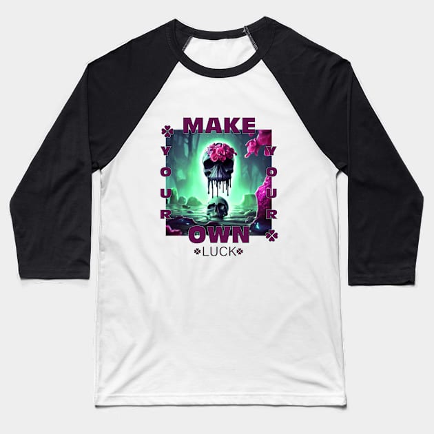 make your own luck skull lucky with pink flowers Baseball T-Shirt by youni youni